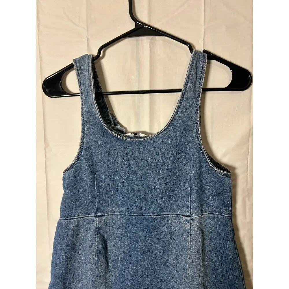 Vintage Guess Kids Denim Dress L 14 Blue Jean Overall Pinafore Rhinestone Gem